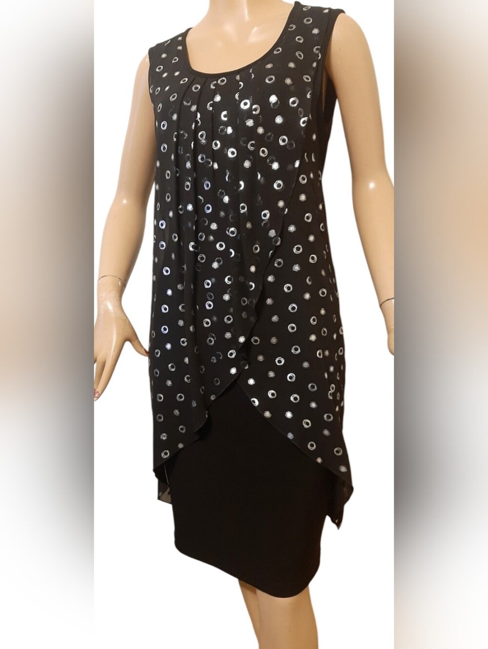 Frank Lyman Black & Silver Layered Dress Women's Size 8